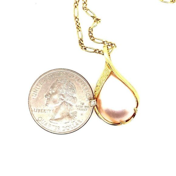 14k Mabe Pearl/Diamond Pendant Necklace - Picture 9 of 10